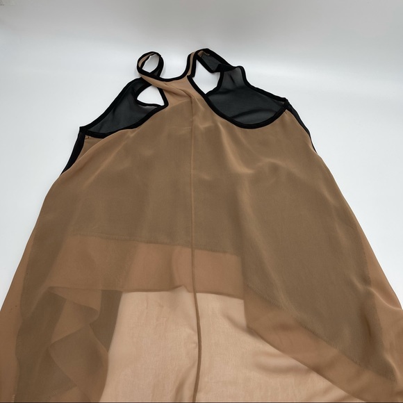 Tan Brown & Black Sheer High Low Umbrella Coverup Top - Picture 7 of 8